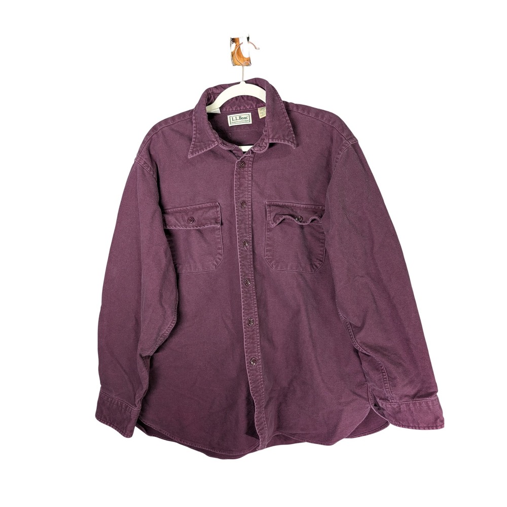 LL Bean Chamois Cloth Shirt Mens 17 Purple Cotton Flannel Made in USA Vtg